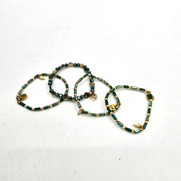 Erimish Green And Gold Boho Beaded Bracelet Stack Set Of 4 - Picture 1 of 2
